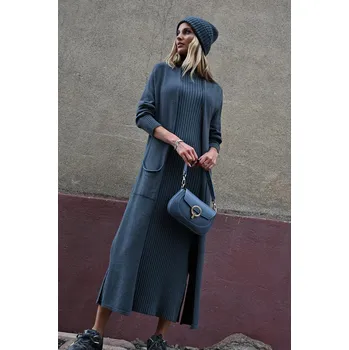 Dámský svetr ANTRACITOVÝ DÁMSKÝ KARDIGAN DLOUHÝ PECA del SOL