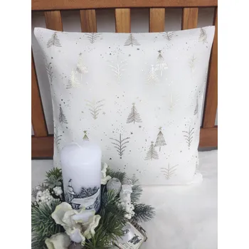 Povlak na dekorativní polštářek Vánoční povlak na polštář 40 x 40 cm – zlaté stromečky na bílém kanafasu