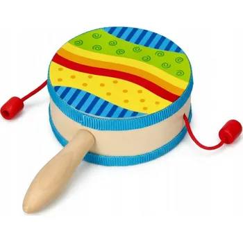 Hudební nástroj pro děti BĘBENEK DREWNIANY BĘBEN RĘCZNY KOLOROWY HUDEBNÍ NÁSTROJ HRAČKA 3+