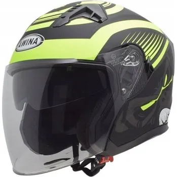 Helma na motorku PŘILBA AWINA JK528 OTEVŘENÁ ŽLUTÁ MATNÁ S CLONOU S