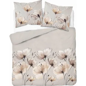 Povlečení Povlečení 220x200 šedobéžové s květy cappuccino - Satin Stories
