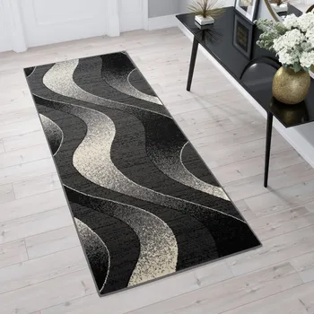 Koberec Běhoun na míru Tap - vlnky 5 - tmavě šedý/bílý Rozměr koberce: 90 cm