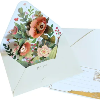 Vánoční dekorace Romantické 3D květinové přání s obálkou a pohlednicí Vyskakovací blahopřání Barevné květiny Kreativní dárková karta Narozeniny Vánoce Svatba