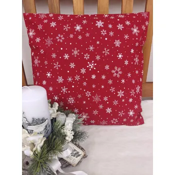 Povlak na dekorativní polštářek Povlak na polštář 40 x 40 cm – bílé vločky na červené| Ruční výroba z bavlny