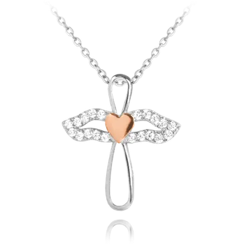 Náhrdelník Moonlit Stříbrný náhrdelník anděl s růžovým srdcem a zirkony