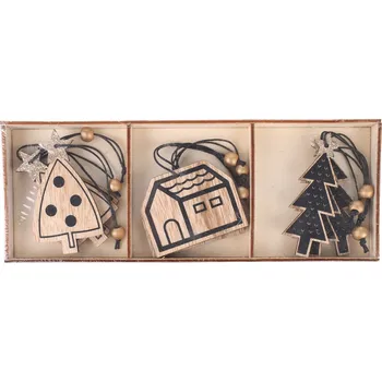 Vánoční dekorace SADA 9x OZDOBA NA VÁNOČNÍ STROMEK - STROMEČKY A DOMEČKY