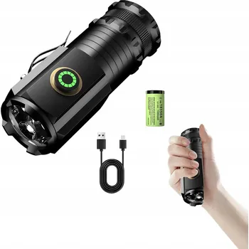 LED TAKTICKÁ SVÍTILNA 5000LM: MINI XHP35 USB-C 18350 IPX6 VODĚODOLNÁ S KLIPEM