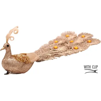 Vánoční dekorace Páv dekorativní na klipu baňka zlatý