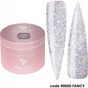 Lak na nehty Podkladová báze DNKa Cover #0050 Fancy, růžová, odrazivá s různě velkými flitry