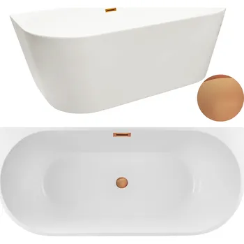 Vana AQUAUNO VOLNĚ STOJÍCÍ VANA KE STĚNĚ 170x80 cm MĚDĚNÁ ZÁTKA A PŘEPAD