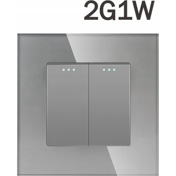 vypínač DVOJITÝ MECHANICKÝ SPÍNAČ SVĚTLA 2G1W SKLENĚNÝ RÁMEČEK ⌀60 STŘÍBRNÝ ŠEDÝ