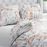 Bavlněné ložní povlečení Sandra SA-708 Zimní pohádka modro-šedo-hnědá na bílém Jednolůžko 140x200 a 70x90 cm