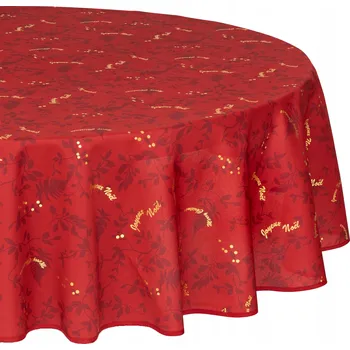 ubrus Vánoční ubrus odolný proti skvrnám 180 cm červeno-zlatý kulatý na štědrovečerní stůl