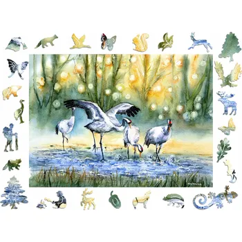 Obraz Puzzle Dřevěné Premium 3D pro dospělé Jeřábi A3 Krajina Dárek