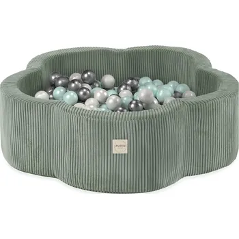 Dětský bazének PLUSH NEST Suchý bazén Květinová zóna 95 × 30 cm, zelený, prémiový manšestr, s 300 míčky
