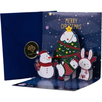 Vánoce Vánoční a novoroční 3D přání z papíru Skládací přáníčko s vánočními motivy Stromek Sněhulák Dárky Hvězdy Elegantní dekorativní sváteční blahopřání