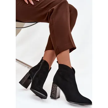 Dámské kozačky Boto Kožené semišové dámské kotníky na podpatku s vyhříváním Zivella Barva: Černá, Velikost: 39