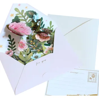 Vánoce Romantické 3D květinové přání s obálkou Narozeninová a vánoční vyskakovací pohlednice Kreativní blahopřání Svatební a párty dekorace