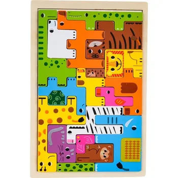 Dřevěná hračka Dřevěná Skládanka Puzzle Zvířátka pro Děti Lev Žirafa