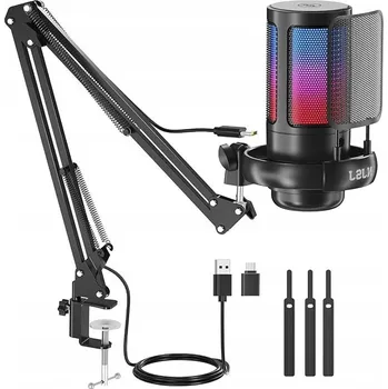 Mikrofon STUDIOVÝ KONDENZÁTOROVÝ MIKROFON GAMING USB INTERFACE STATIV FILTR SADA