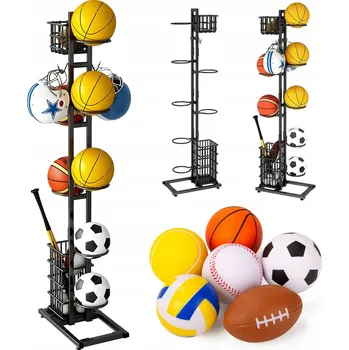 Úložný box Stojan na 7 míčů, police, organizér pro skladování míčů, vertikální, černý