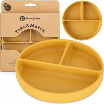 dětská jídelní sada Talířek Petite&Mars žlutý silikonový