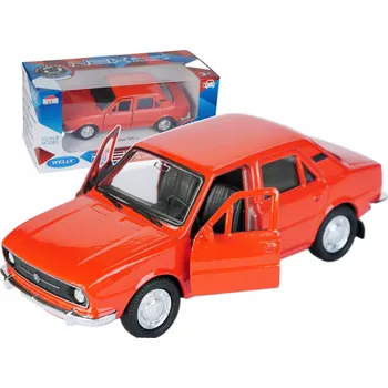 autíčko Kovový resorak Škoda 105 L v měřítku 1:34-39 model Welly oranžový
