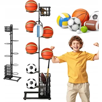 Úložný box STOJAN NA MÍČE ÚLOŽNÝ KOŠ DRŽÁK ORGANIZÉR REGÁL NA 7 MÍČŮ KOVOVÝ