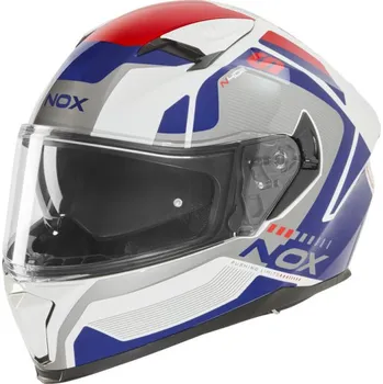 Helma na motorku Přilba N402 MENTOR, NOX (bílá, modrá, červená) 2026 (Velikost: XL)