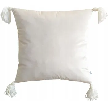 Povlak na polštářek Dekorativní povlak na polštář Boho II velur samet smetanová/ecru s třásněmi 40x40