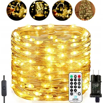 Vánoční dekorace DEKORATIVNÍ SVĚTÝLKA na baterie LED na drátku, TEPLÁ BÍLÁ, 10 M