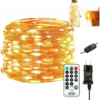 Vánoční dekorace DRÁTKOVÉ SVĚTELNÉ ŘETĚZY 10m, 100 LED, TEPLÁ BÍLÁ BARVA, K DEKORACI, NA VÁNOČNÍ STROMEK