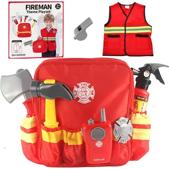 Hra na policii a hasiče HASIČSKÁ SADA BATOH NÁŘADÍ VESTA VYSÍLAČKA HASICÍ PŘÍSTROJ PRO DĚTI
