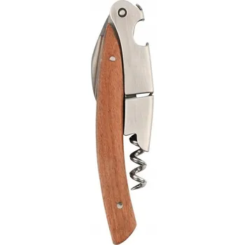 Otvírák Otvírák na víno z nerezové oceli vývrtka s dřevěnou rukojetí a nožíkem