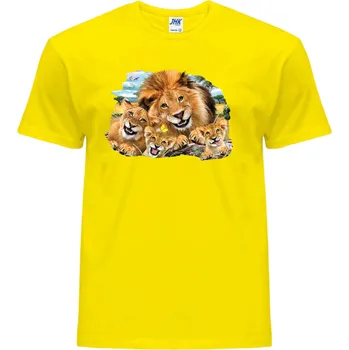Pánské tričko vtipne_panske_tricko_potisk_lvi_selfie Barva: Yellow - žlutá, velikost: XS