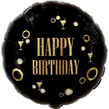 Balónek Id_5481 Fóliový balónek černý zlatý 45 cm KULATÝ Všechno nejlepší k narozeninám