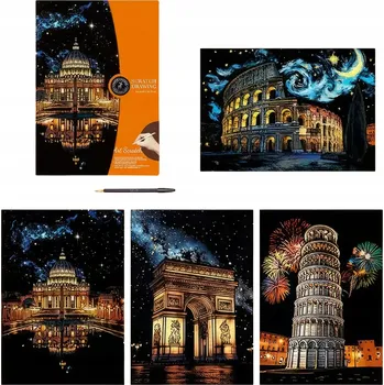 Obraz Sada 4 ks Obrázek Stírací Magická Stírací Karta Seškrabávání 40,5x28,5cm Památky