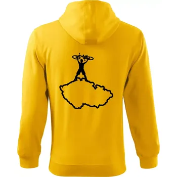 Pánská mikina Mapa ČR - cyklista na prsou - Mikina s kapucí na zip trendy zipper - S ( Žlutá )