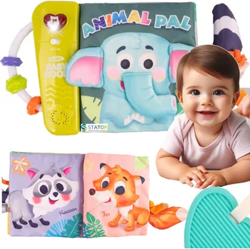 Hračka pro nejmenší Senzorická Knížka Látková zvířátka Kousátko Zrcátko Stator Z966D