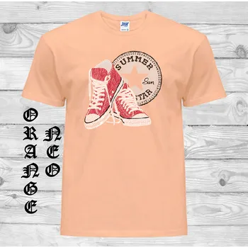 Pánské tričko panske-levne-bavlnene-tricko-potisk-tenisky-srdce Barva: Orange neo - matně oranžová, velikost: M