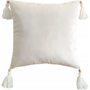 Povlak na dekorativní polštářek Dekorační povlak na polštář Boho II velur samet smetanová/ecru s třásněmi D 50x50