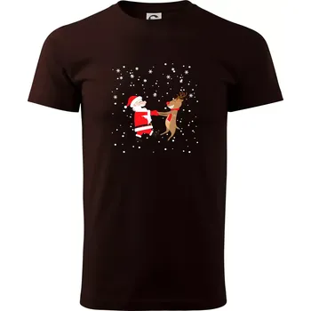Pánské tričko Tancující Santa a sob - Klasické pánské triko vyšší gramáže - XL ( Kávová )