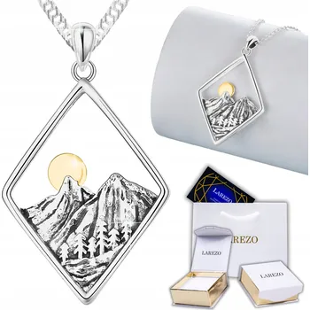 Náhrdelník Stříbrný Náhrdelník 925 s Tatrami, Polská Příroda, Hory, Tatry, Kosočtverec, Slunce
