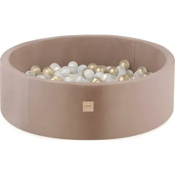 Dětský bazének PLUSH NEST Suchý bazén kulatý Samet béžový Ø 90 × 30 cm s 200 míčky