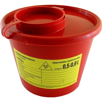 Popelnice Nádoba na LÉKAŘSKÝ ODPAD pro ambulance 0,7L Červená kulatý Intergos