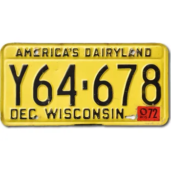 Plechová cedule Americká SPZ Wisconsin 1972 Yellow Y64-678
