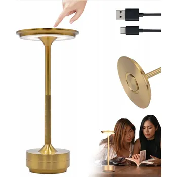 Lampička DOTYKOVÁ NOČNÍ LAMPA STOLNÍ LAMPA SE 3 TEPLOTAMI SVĚTLA ZLATÁ 2600MAH