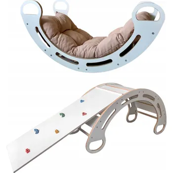 Hra na zahradu Montessori houpačka s polštářem (v béžové barvě)) a skluzavkou. Bílá, 85 cm