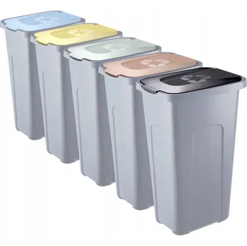 Odpadkový koš 5x Koše na tříděný odpad Černé 30L Žlutý, Zelený, Modrý, Hnědý, Černý