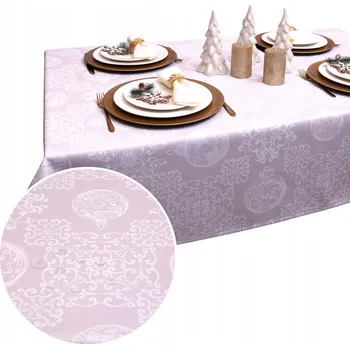 ubrus Obrus Świąteczny BN25 – Béžový ubrus odolný proti skvrnám 350x140 cm s motivem Vánoc